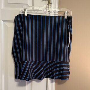Elegant Asymmetrical Black and Blue Striped Skirt